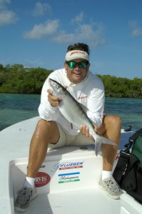 Captain Steven Lamp of Dream Catcher Charters with a nice bonefish, one of the main species targeted in our Flats fishing Tournaments.