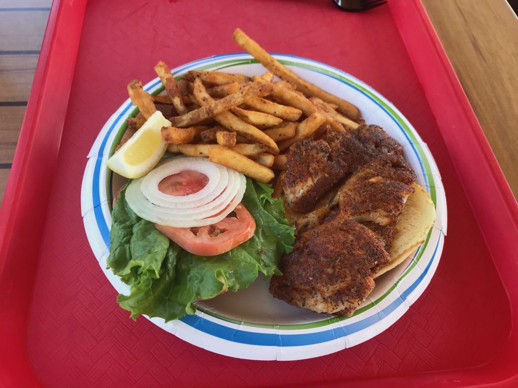 blackened snapper fish sandwich at key largo fisheries restaurant